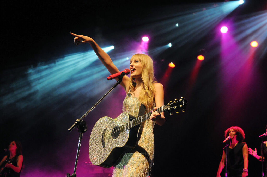 Singer Taylor Swift during her show at the HSBC Arena in Rio de Janeiro