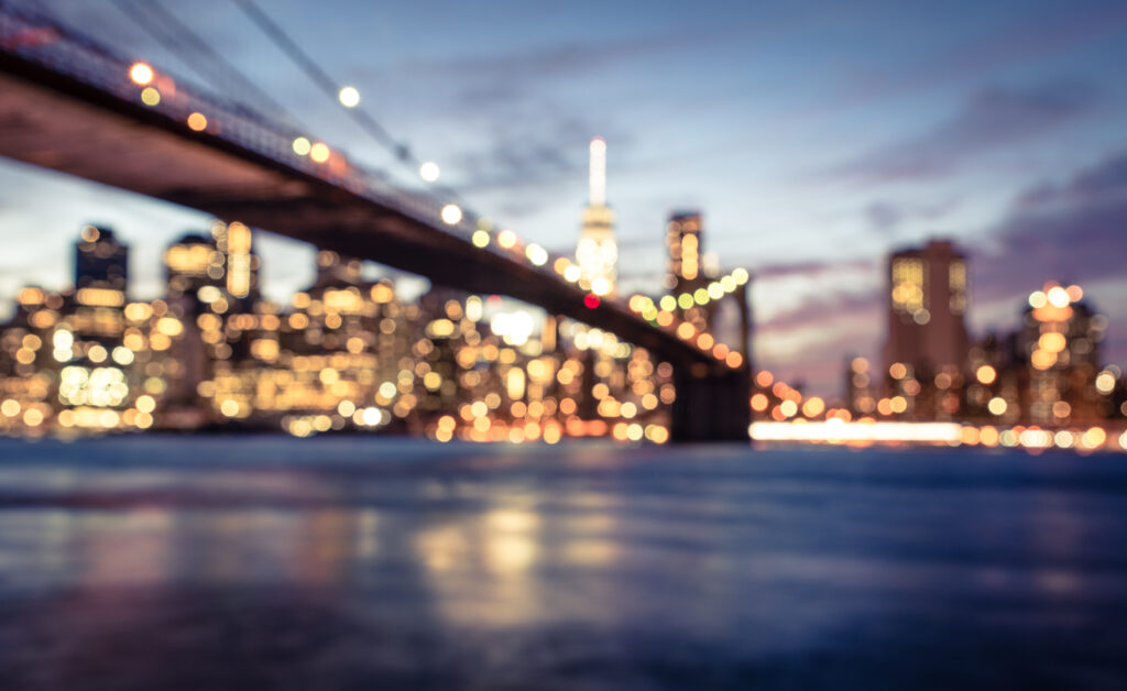 New York city blurred image from the Brooklyn bridge
