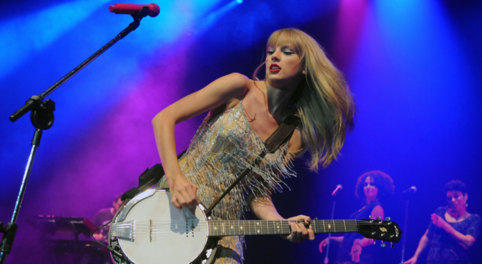 Singer Taylor Swift during her show at the HSBC Arena in Rio de Janeiro, Brazil