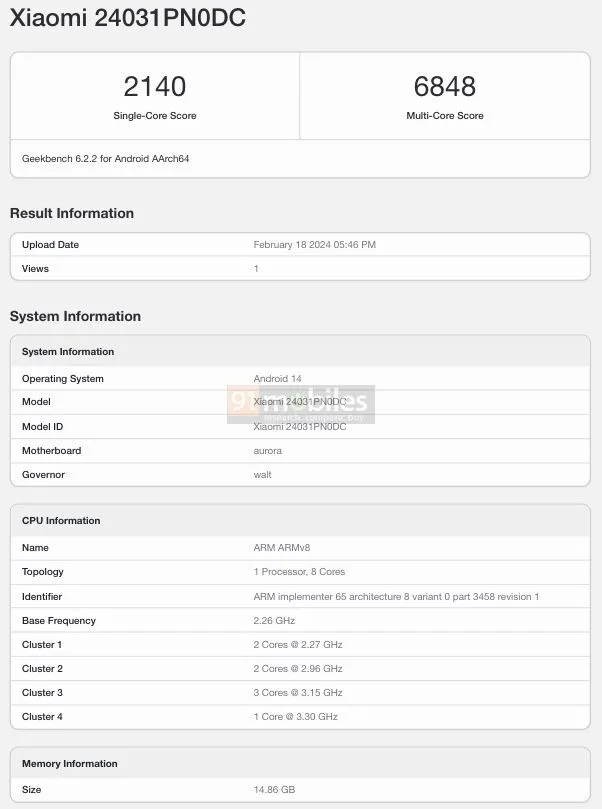 Xiaomi Civi 4 spotted on Geekbench